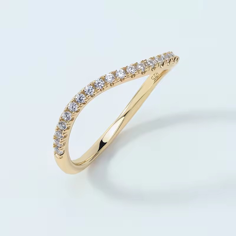 Custom New Fashion Simple Iced Out Jewelry Wave Zircon Ring Women Ocean Surf Dainty Wave Minimalist Tennis Rings Manufacturer