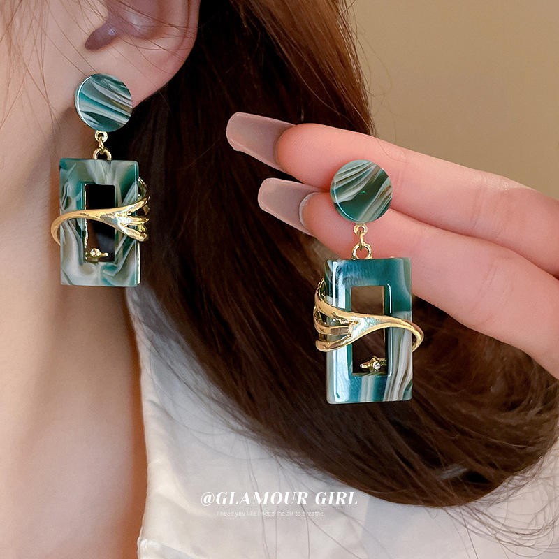 DAIHE Fashion S925 Silver Needle Resin Acrylic Square Pendant Earrings Women's Hollow Earrings Jewelry