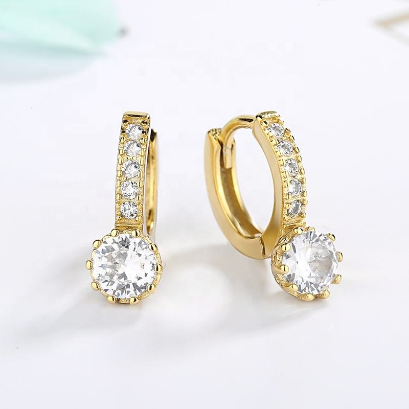 Fashion Solid 925 Sterling Silver White Paved Crystal Hoop Earrings For Women Jewelry